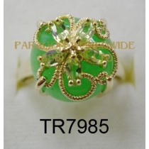 10K Yellow Gold Ring Green Jade and Peridot - TR7985 