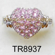 10K White Gold Ring  Created Pink Sapphire and White Diamond - TR8937 