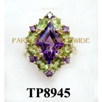 10K Yellow Gold Ring  Amethyst+Peridot and White Diamond - TR8945 