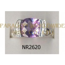 925 Sterling Silver Ring Amethyst and White Diamond - NR2620