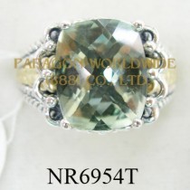  925 Sterling Silver &14K Ring Green Amethyst - NR6954T
