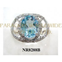 925 Sterling Silver Ring Light Swiss Blue Topaz  and White Diamond - NR8288B
