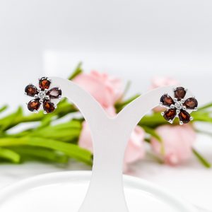 Flower Collection 925 Sterling Silver Earrings Garnet - NER2885C