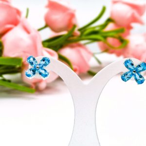 925 Sterling Silver Earrings Blue Topaz - NER7534