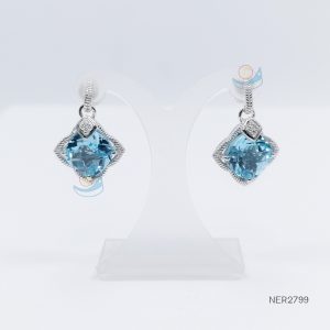 925 Sterling Silver Earrings Blue Topaz - NER2799