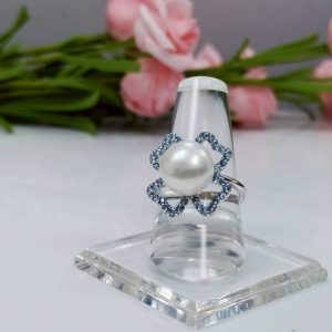 925 Sterling Silver Ring White pearl with Blue Topaz - NR10373